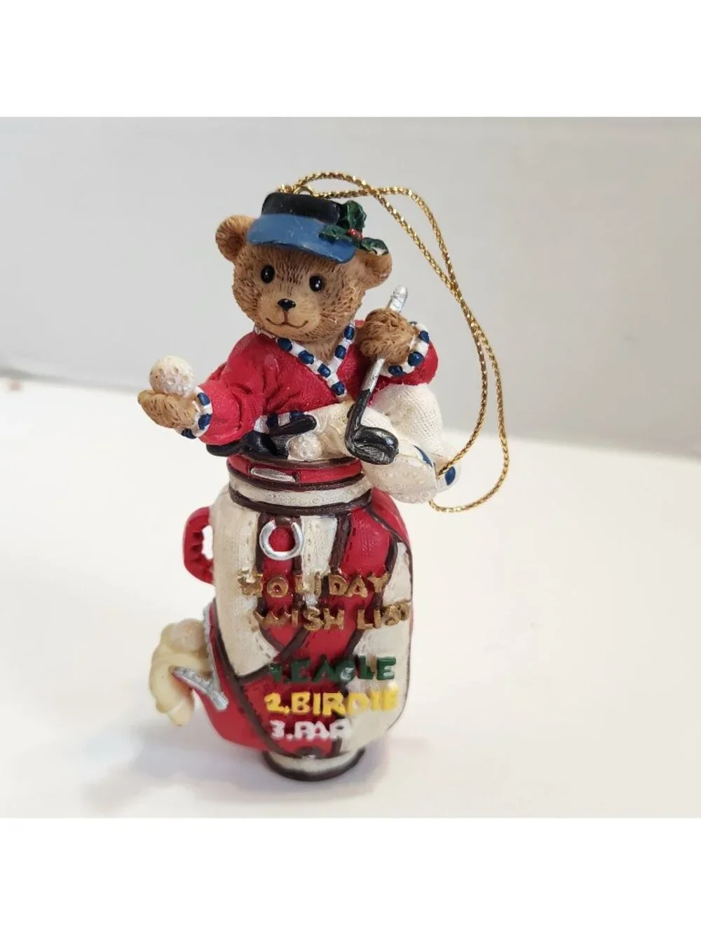 Holiday Golf Bear Ornament Golf Bag Detailing Red White Design Hanging Decor